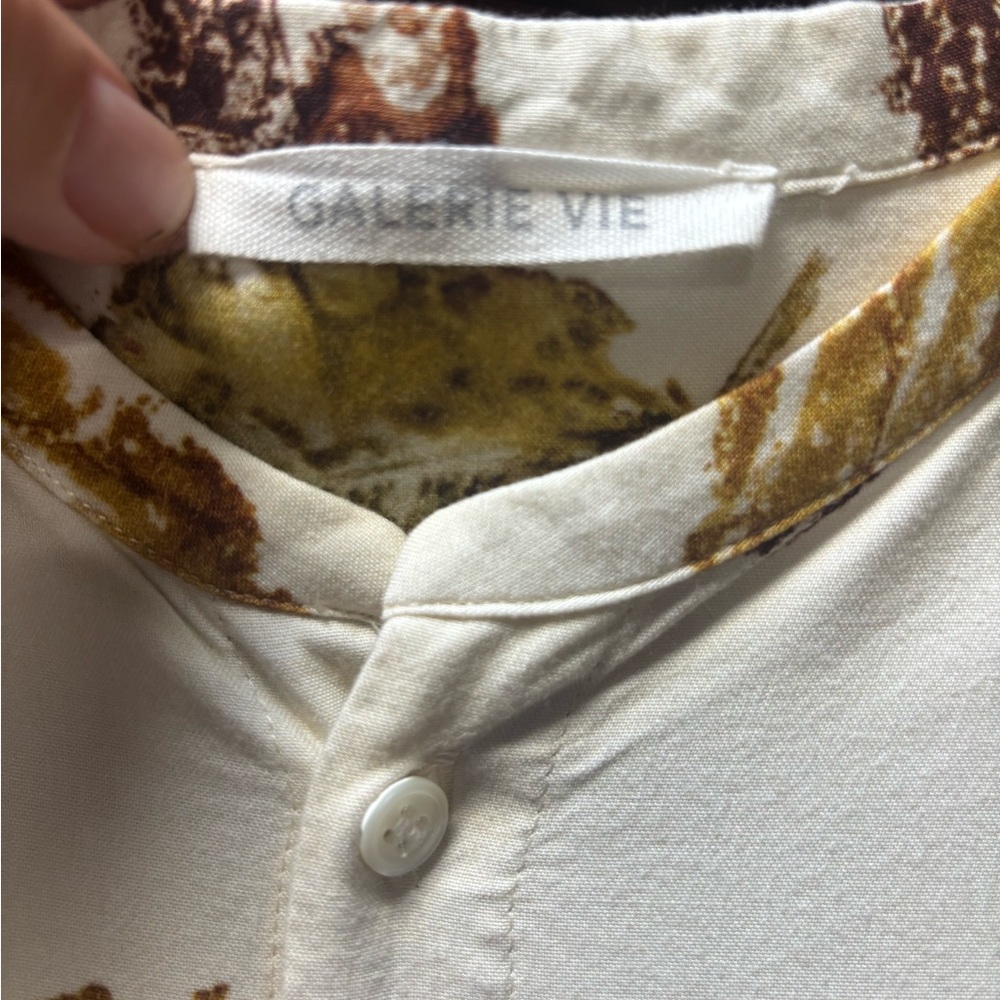 Japanes Galerie Vie dress Cream Leaf-Print Long Sleeve Shirt Dress - Picture 4 of 9